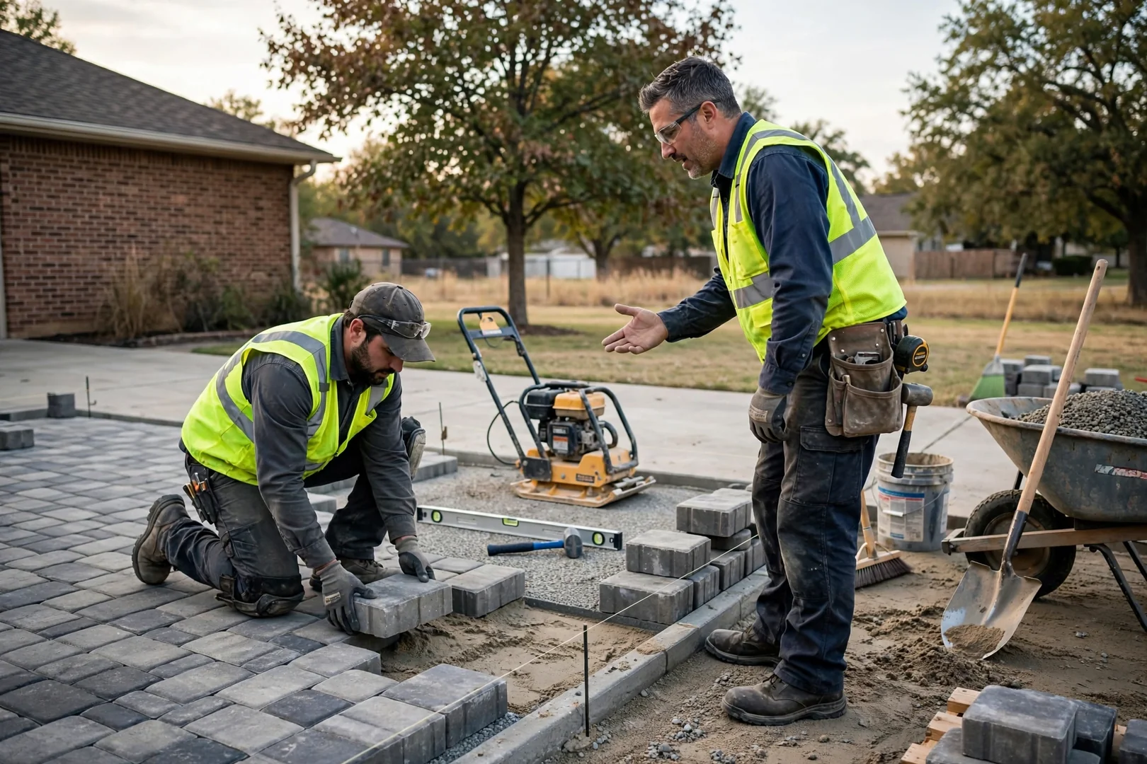 New paver walkway leading to a residential front porch in Oklahoma City