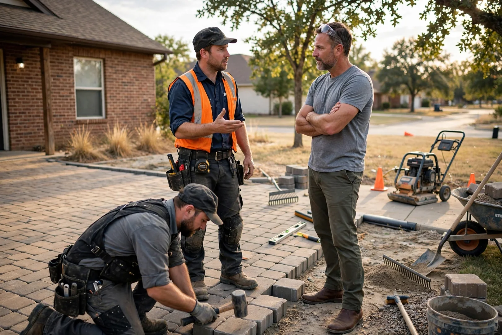 Cracked, heaved concrete sidewalk leading to a front door in Oklahoma City